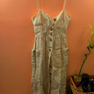 MANGO Sleeveless button drown linen dress